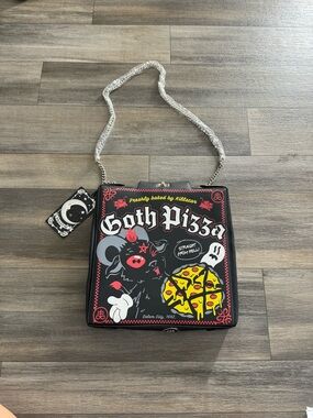 NWT Killstar Goth Pizza Graphic Print Chain Strap Crossbody Bag Black Red